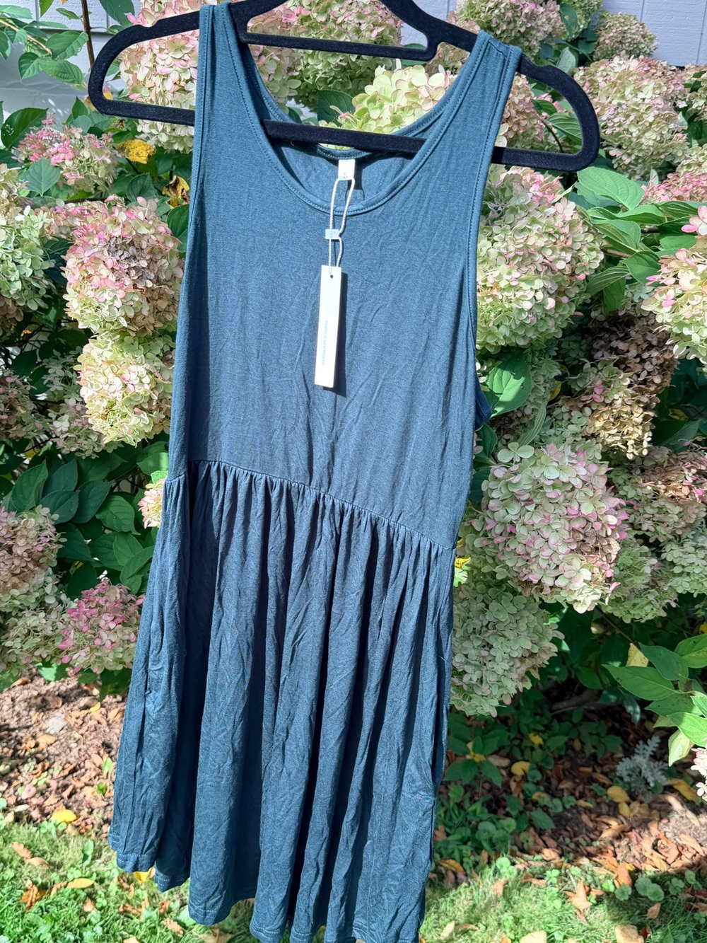 Sleeveless Mini Dress in Deep Teal with Gathered Skirt
